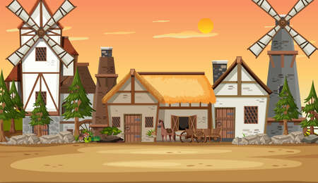 Funny food cartoon character in garden banner illustrationのイラスト素材