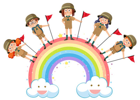 Children in camping outfit illustrationのイラスト素材