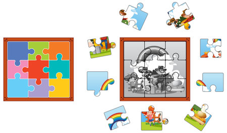 Set of different kids doing homework illustrationのイラスト素材