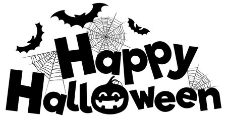 Happy Halloween Text Logo With Cartoon Character illustrationのイラスト素材