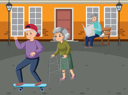 Merry Christmas text with elves cartoon illustrationのイラスト素材