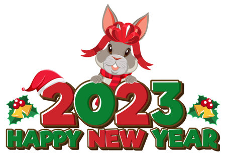 Happy New Year 2023 with cute rabbit illustration