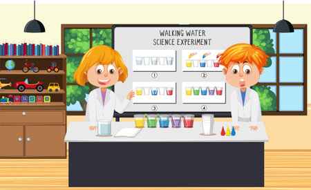 Walking Water Science Experiment illustrationのイラスト素材