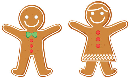 Cute gingerbread couple on white background illustrationのイラスト素材