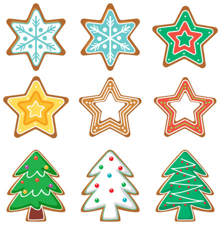 Christmas gingerbread cookies collection illustrationのイラスト素材