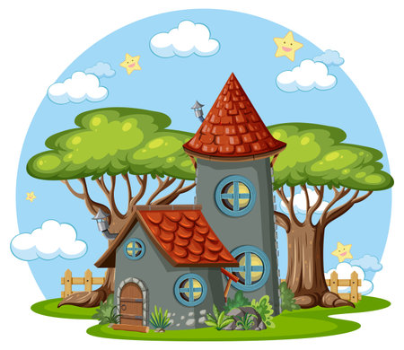 Fairytale house decorated with tree illustrationのイラスト素材