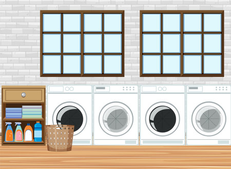 Laundry room with washing machine illustrationのイラスト素材