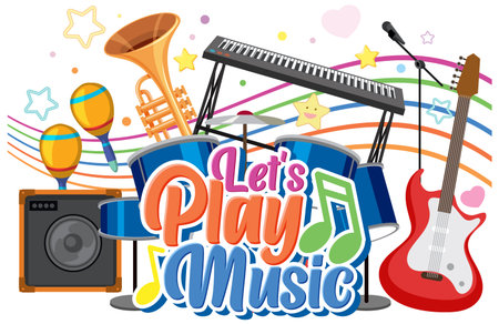 Lets play music text for poster or banner design illustrationのイラスト素材