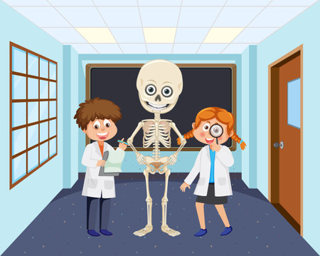 Student doing science experiment in laboratory illustrationのイラスト素材