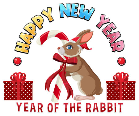 Happy New Year 2023 with cute rabbit illustrationのイラスト素材