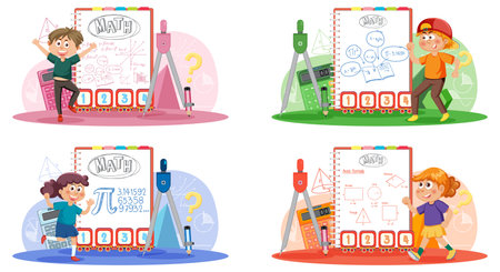 Mathematics kids cartoon set illustrationのイラスト素材