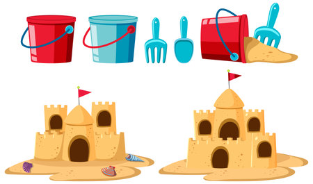 Building sand castle objects illustrationのイラスト素材