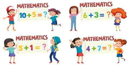 Mathematics kids cartoon set illustrationのイラスト素材