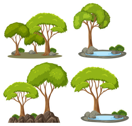 Set of tree in cartoon style illustrationのイラスト素材
