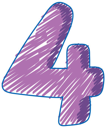 Number four in pencil colour sketch simple style illustrationのイラスト素材