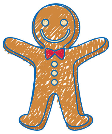 Gingerbread man cookie pencil colour child scribble style illustrationのイラスト素材