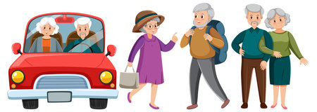 Set of old people characters illustrationのイラスト素材