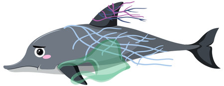 Plastic pollution on marine life concept illustrationのイラスト素材