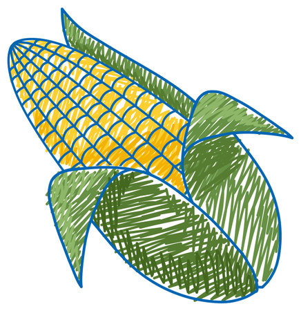 Corn pencil colour child scribble style illustrationのイラスト素材