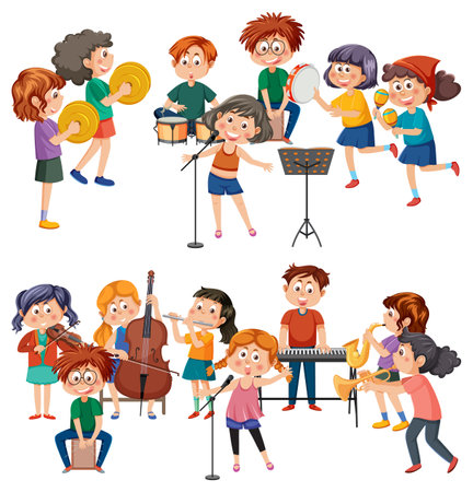 Set of cartoon kids character with music instruments illustrationのイラスト素材
