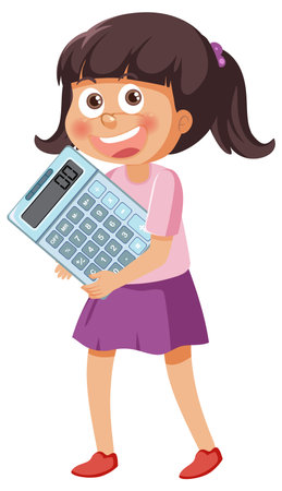 Girl cartoon character holding calculator illustrationのイラスト素材
