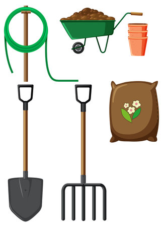 Set of gardening tools and equipment illustrationのイラスト素材
