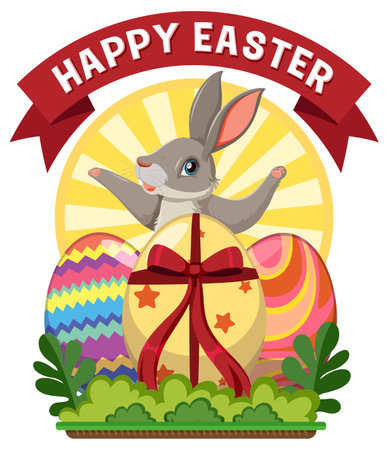 Happy Easter with Cute Bunny for Banner or Poster Design illustrationのイラスト素材