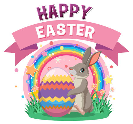 Happy Easter with Cute Bunny for Banner or Poster Design illustrationのイラスト素材