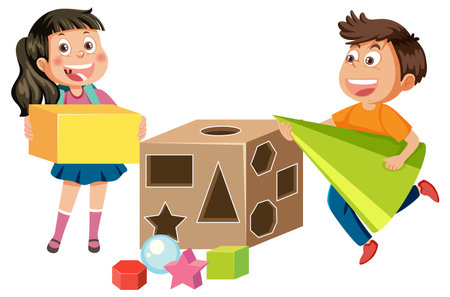 Children cartoon character with math and number theme illustrationのイラスト素材