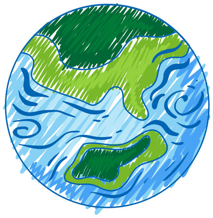 Earth pencil colour child scribble style illustrationのイラスト素材