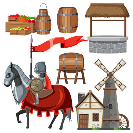 Set of medieval object illustrationのイラスト素材
