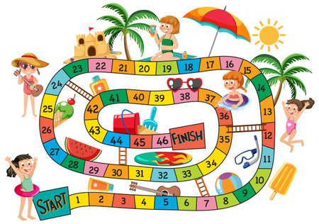 Simple board game template for children summer holiday theme illustrationのイラスト素材