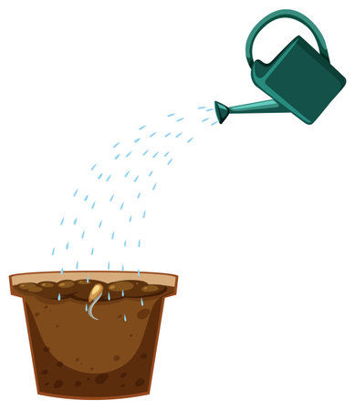 Watering can and plant pot illustrationのイラスト素材