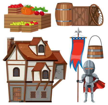 Set of medieval object illustrationのイラスト素材