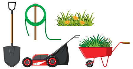 Set of plant and gardening tools and equipment illustrationのイラスト素材