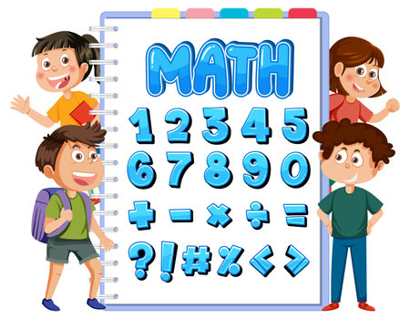 Children cartoon character with math and number theme illustrationのイラスト素材