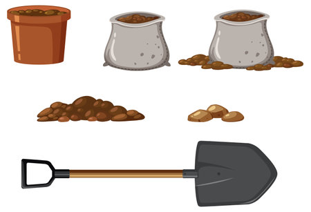 Set of plant and gardening tools and equipment illustrationのイラスト素材