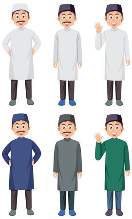 Muslim Man Cartoon Character Collection illustrationのイラスト素材