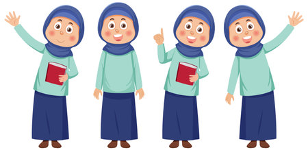 Muslim Woman Cartoon Character illustrationのイラスト素材
