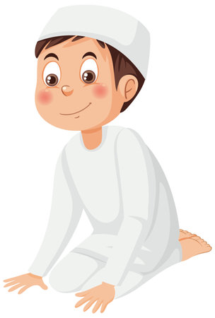 Muslim Man Praying Cartoon Character illustrationのイラスト素材