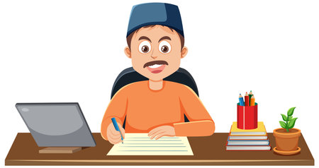 Muslim Man Working at the Table illustrationのイラスト素材