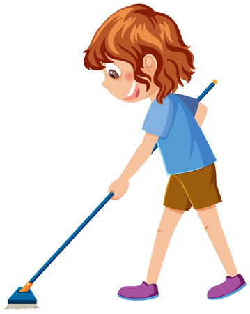 Cartoon character of kid cleaning illustrationのイラスト素材