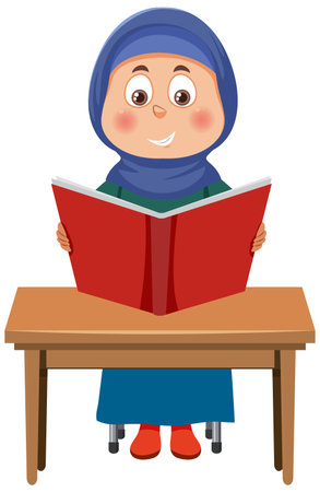 Muslim Girl Reading Book illustrationのイラスト素材