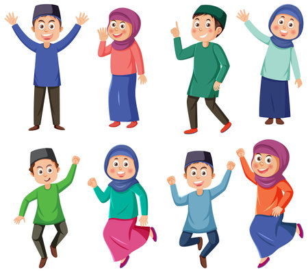Muslim cartoon characters set illustrationのイラスト素材