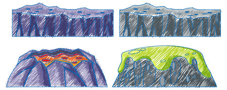Impact crater meteorite in Pencil Colour Sketch Simple Style illustrationのイラスト素材
