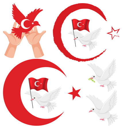 Set of Turkey flag cartoon character illustrationのイラスト素材