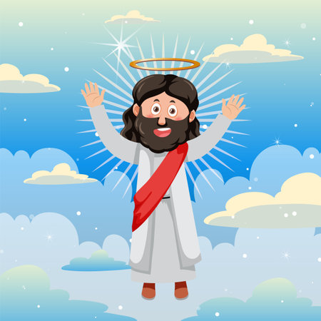 Jesus Christ cartoon character on the sky illustrationのイラスト素材