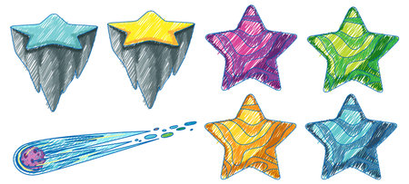 Space Objects in Pencil Colour Sketch Simple Style illustrationのイラスト素材