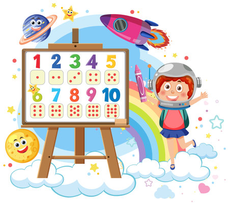 Girl with Number and Dice illustrationのイラスト素材