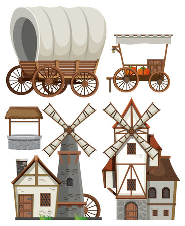 Set of medieval object illustrationのイラスト素材